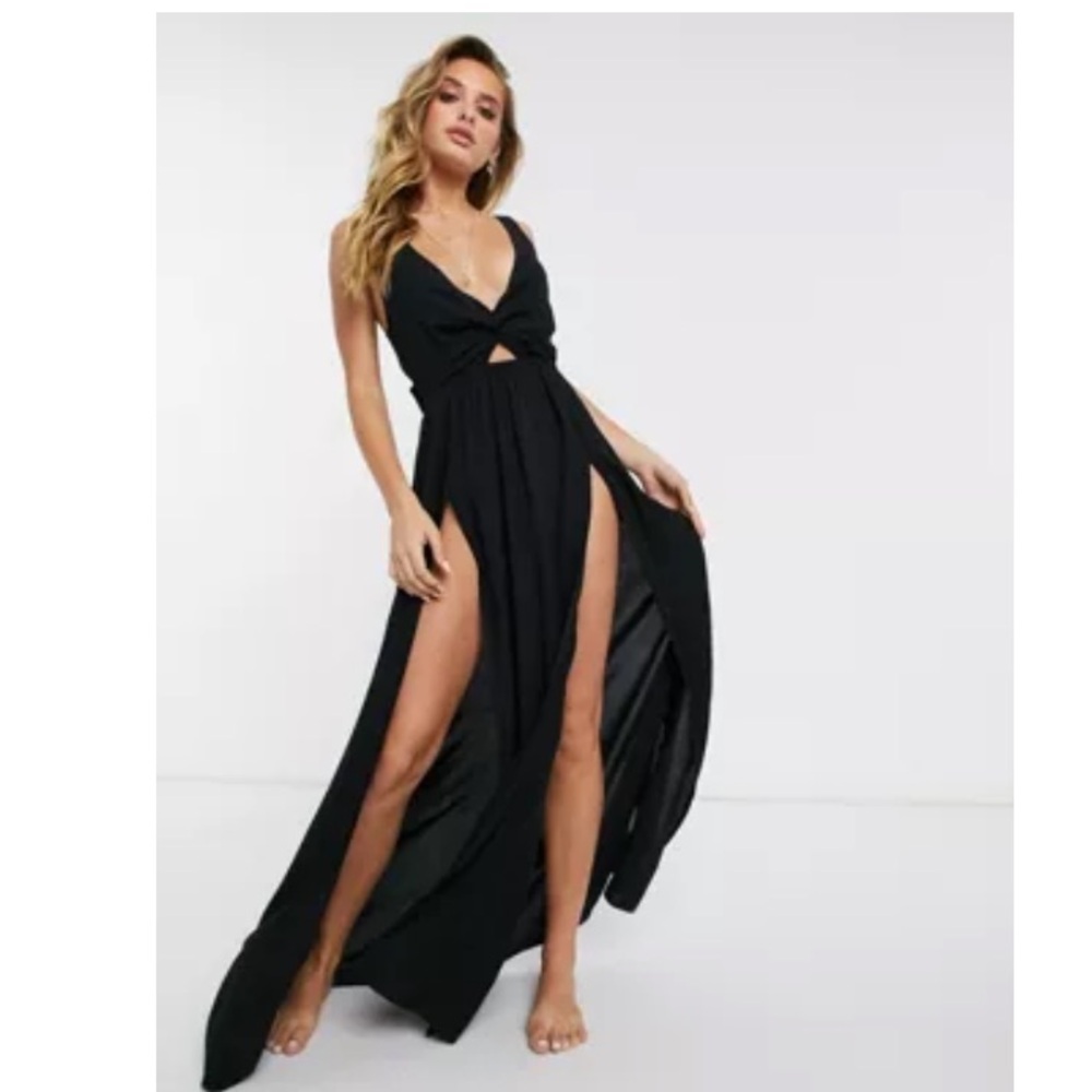 ASOS Black Beach Linen Cut Out dress - Size 4 / Small